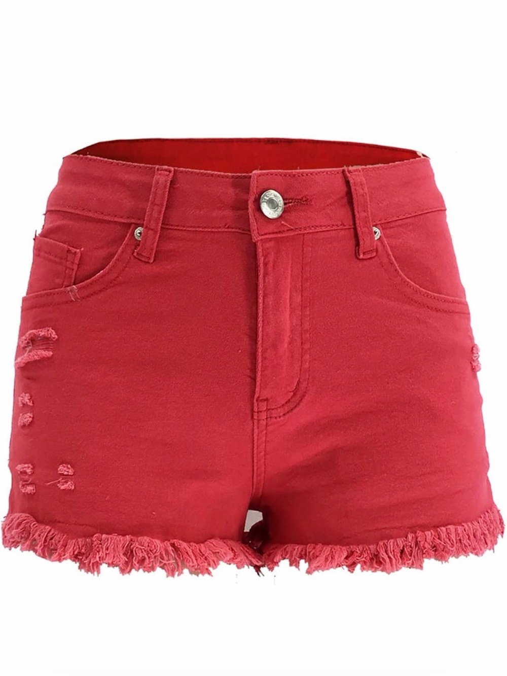 Red denim distressed jean shorts- size medium